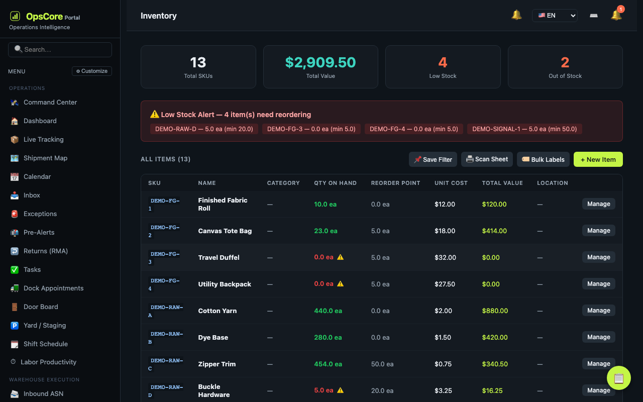 Inventory & Allocation screenshot